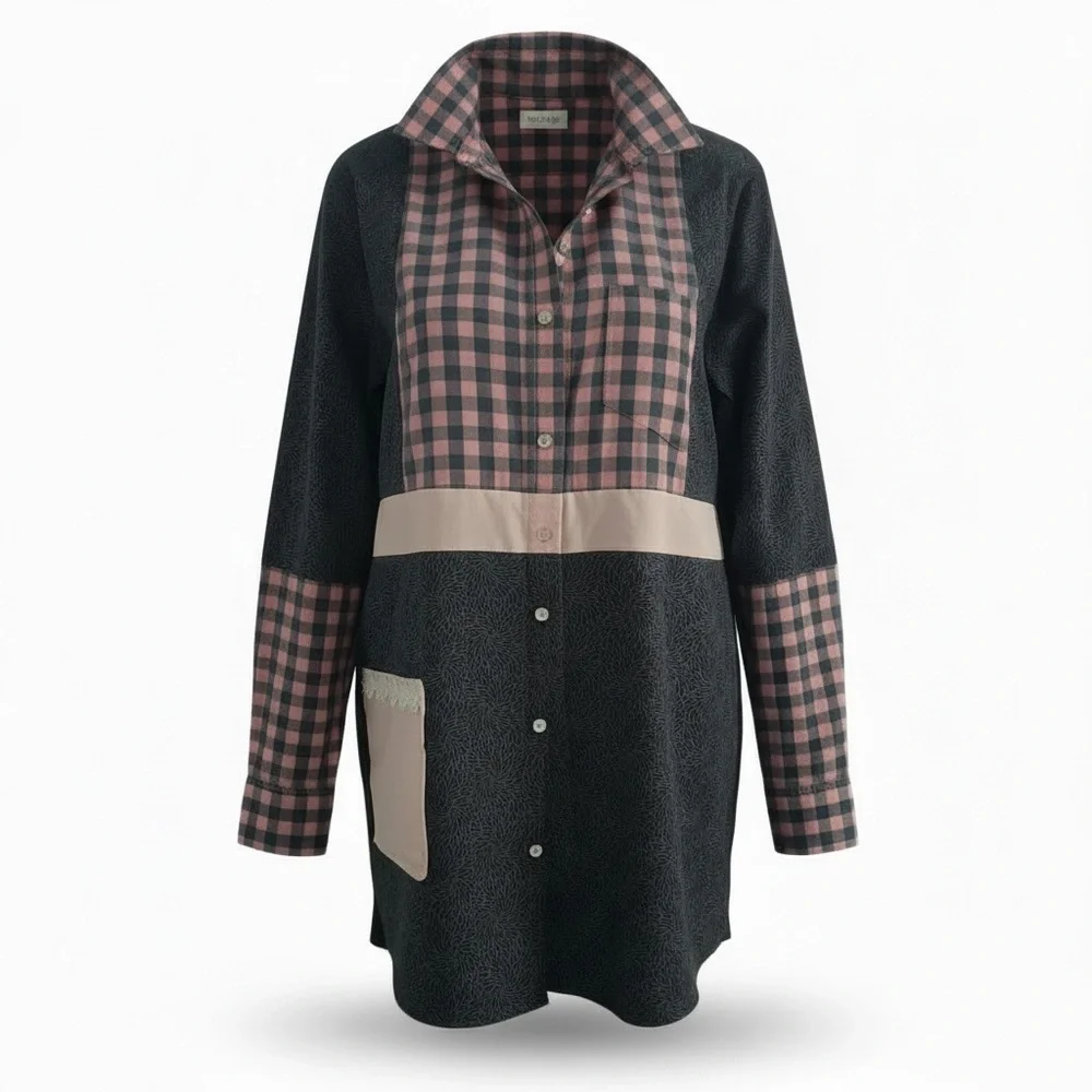 Upcycled Pink and Blue Shirt/Duster - Picture 1 of 6